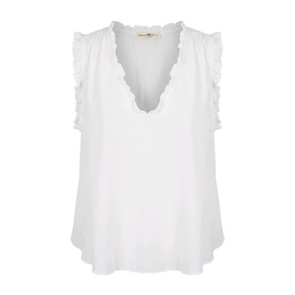 Natural Life Tunic Top Women L White Ruffle Sleeve V Neck Rayon Boho Summer